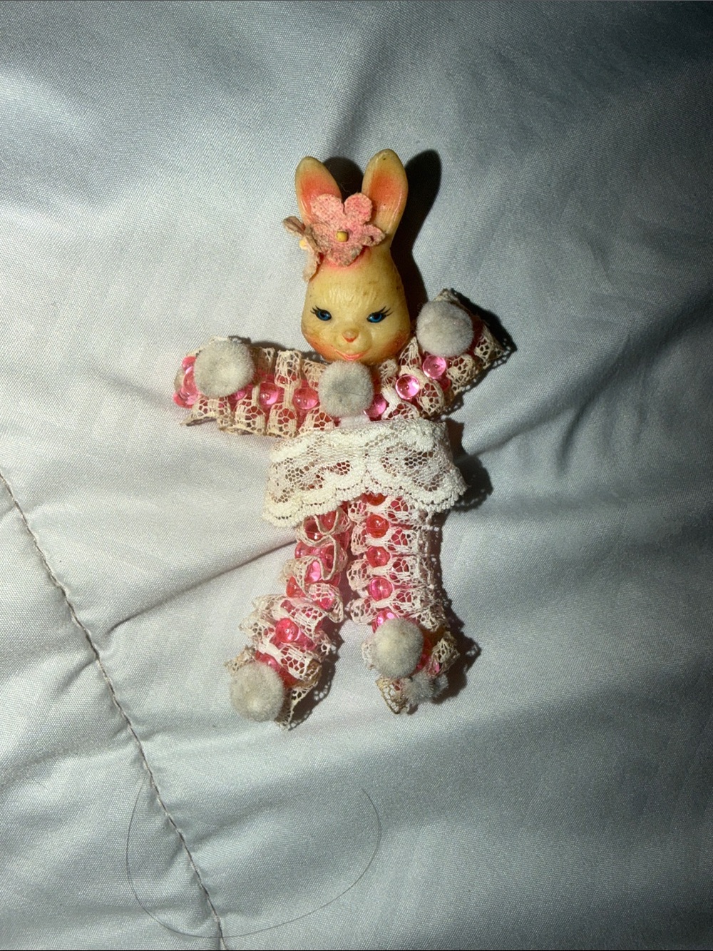 Vintage Handmade Beaded Bunny Ornament